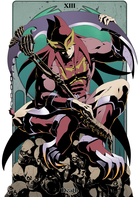 1boy, abs, artist_request, belt, biceps, blue_eyes, bodysuit, card_(medium)