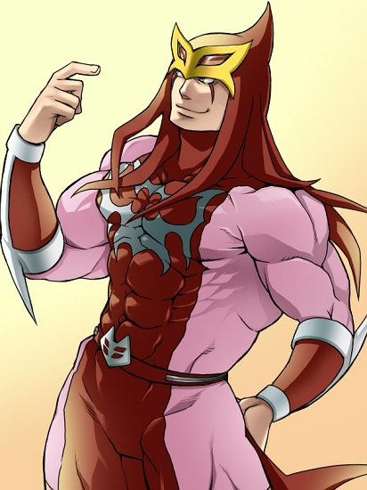 1boy, abs, artist_request, belt, biceps, blue_eyes, bodysuit, facial_mark