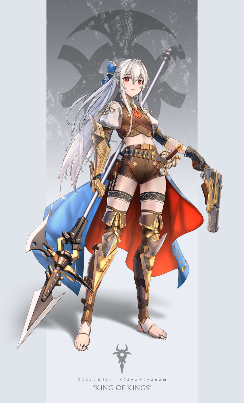 1girl, absurdres, arlenbell, bandolier, belt, black_background, brown_pants, commentary_request