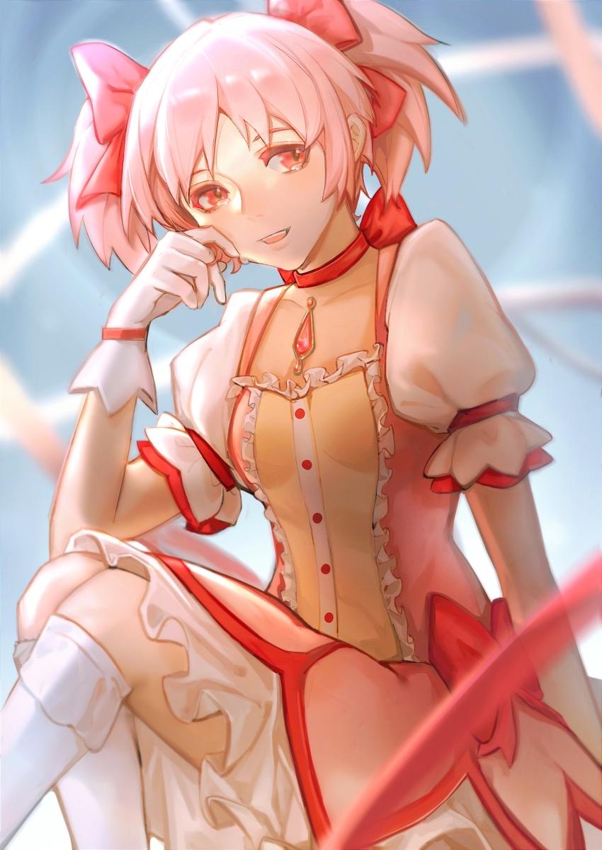 1girl, blue_background, bow, bow_choker, buttons, center_frills, chest_jewel, chinese_commentary