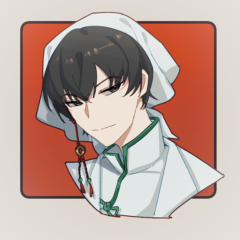 1boy, black_eyes, black_hair, border, bow, chinese_commentary, closed_mouth, coin