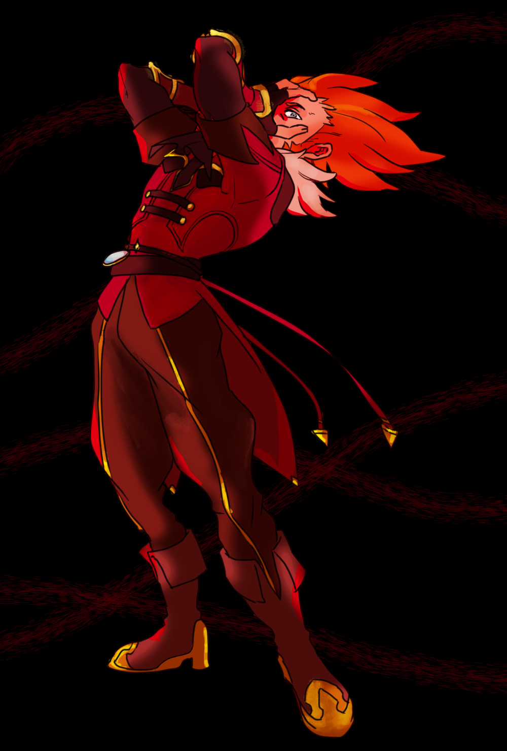 1boy, amajilu, boots, full_body, hands_on_own_face, highres, looking_at_viewer, lysandre_(pokemon)