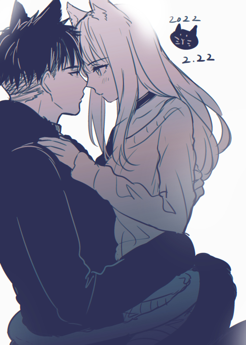 1boy, 1girl, animal_ears, camisole, cat_boy, cat_day, cat_ears, cat_girl