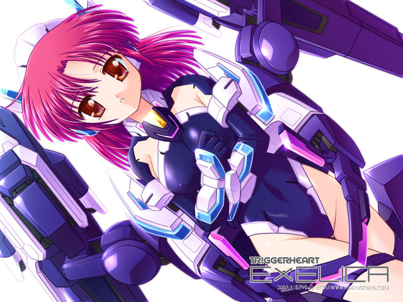 crueltear, mecha_musume, pink_hair, red_eyes, s_nyaau, simple_background, solo, tagme
