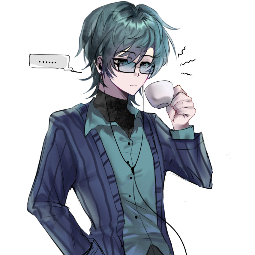 ..., 1boy, aqua_hair, aqua_shirt, black_eyes, blue_jacket, chinese_commentary, closed_mouth