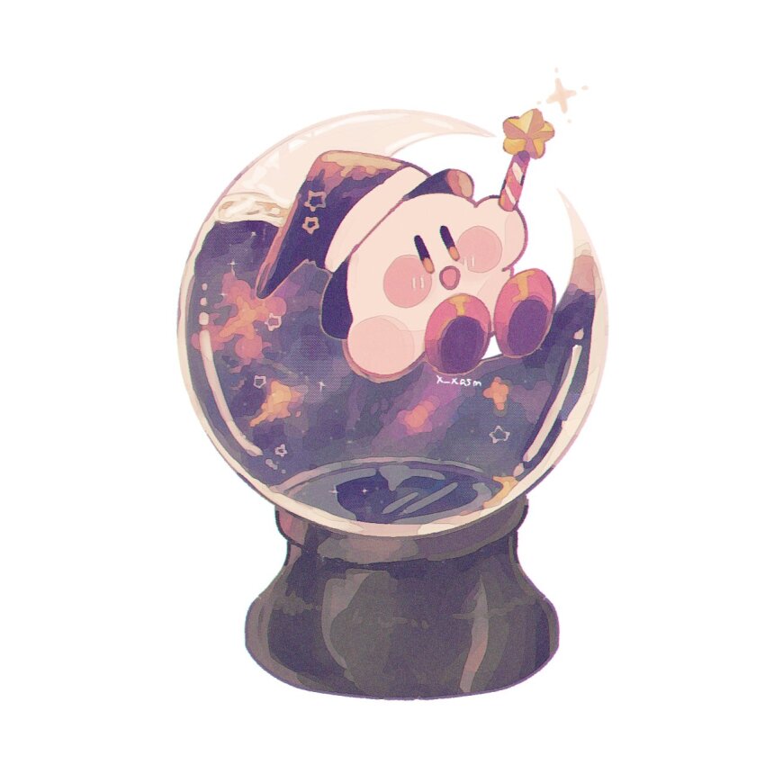 black_hat, blush_stickers, brown_eyes, colored_skin, commentary, crystal_ball, happy, hat