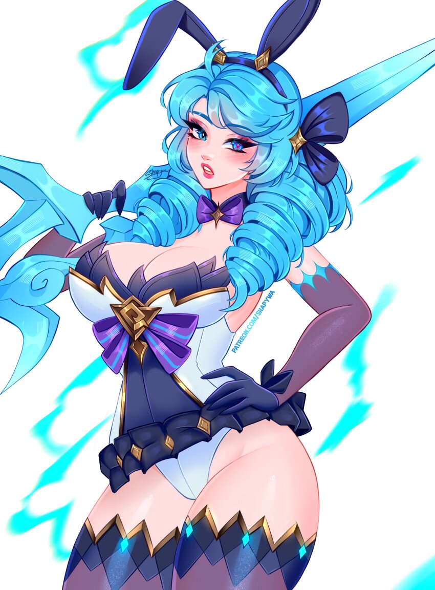 1girl, absurdres, animal_ears, black_gloves, bow, bowtie, breasts, cleavage