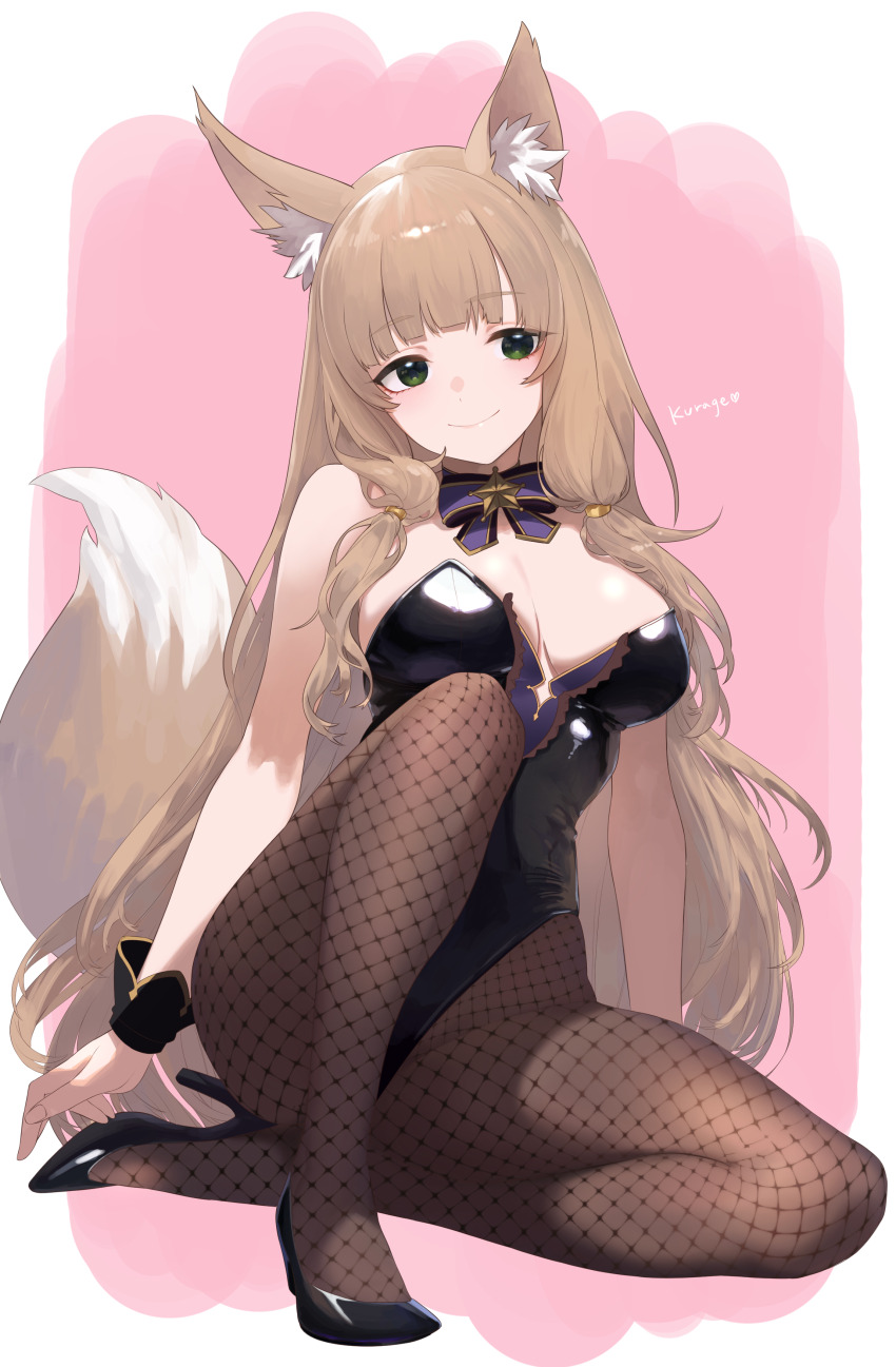 1girl, absurdres, animal_ear_fluff, animal_ears, black_footwear, black_leotard, blunt_bangs, breasts