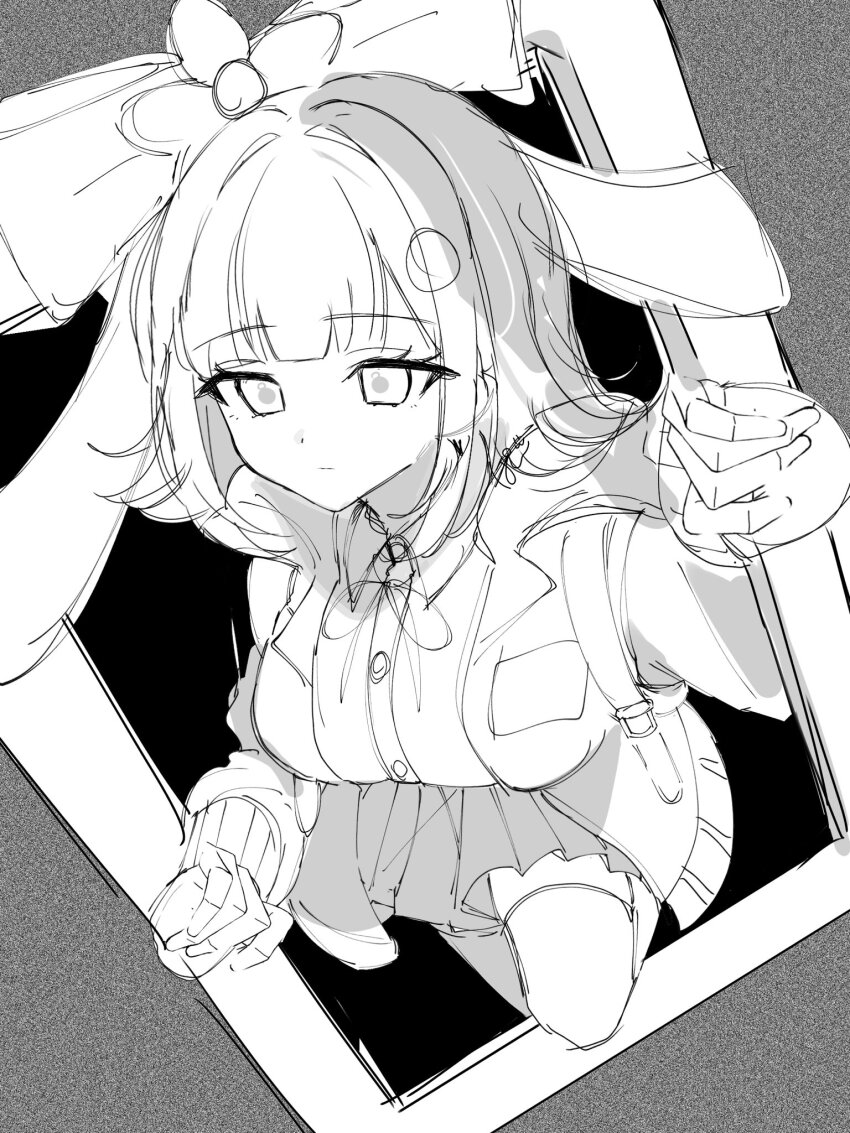 1girl, alternate_hair_ornament, blunt_bangs, breasts, circle_hair_ornament, closed_mouth, danganronpa_(series), danganronpa_2:_goodbye_despair