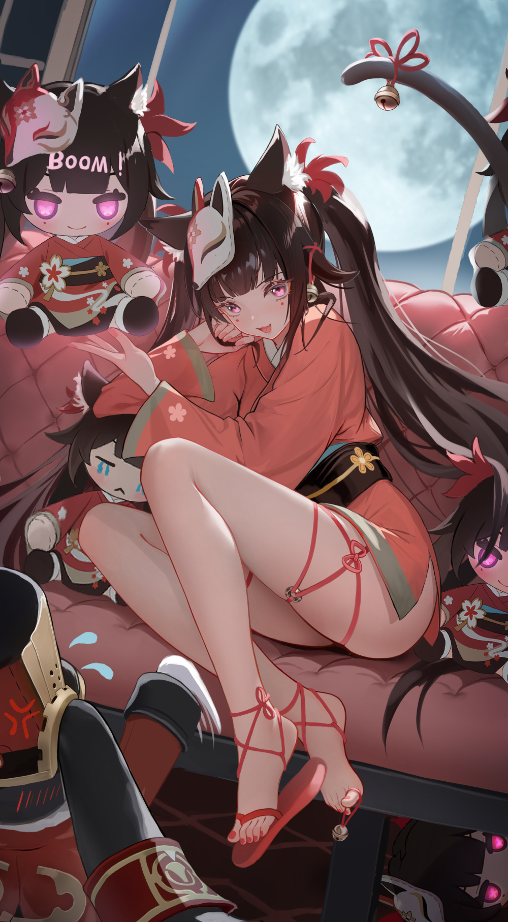 1girl, animal_ears, astral_express_(honkai:_star_rail), black_sash, brown_hair, butterfly-shaped_pupils, cat_ears, cat_girl