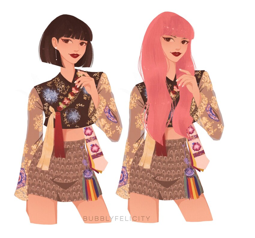 1girl, artist_name, black_hair, blackpink, blunt_bangs, bob_cut, brown_eyes, bubblyfelicity