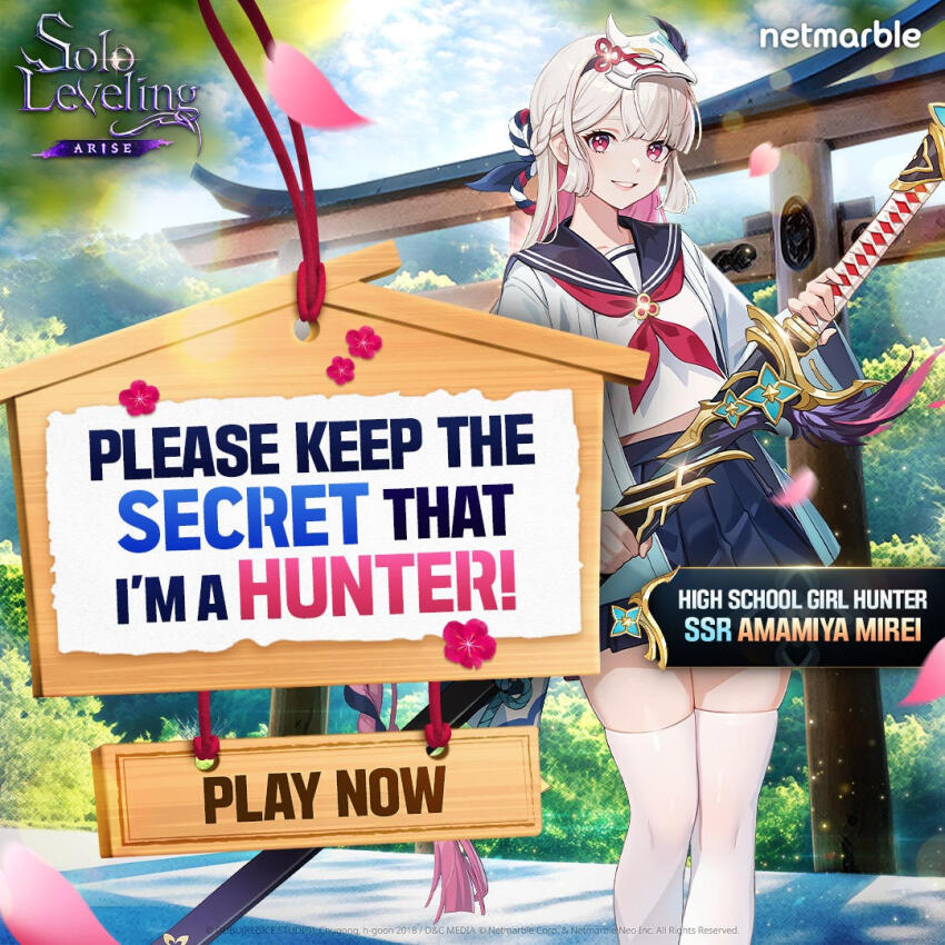 1girl, amamiya_mirei, black_skirt, breasts, cherry_blossoms, colored_inner_hair, commentary, day