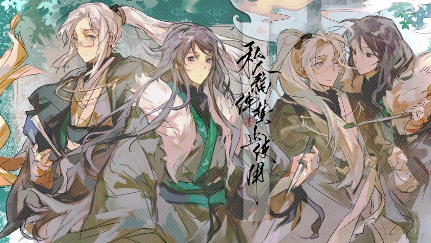 2boys, black_eyes, black_hair, black_hands, chinese_clothes, chinese_commentary, closed_mouth, colored_extremities