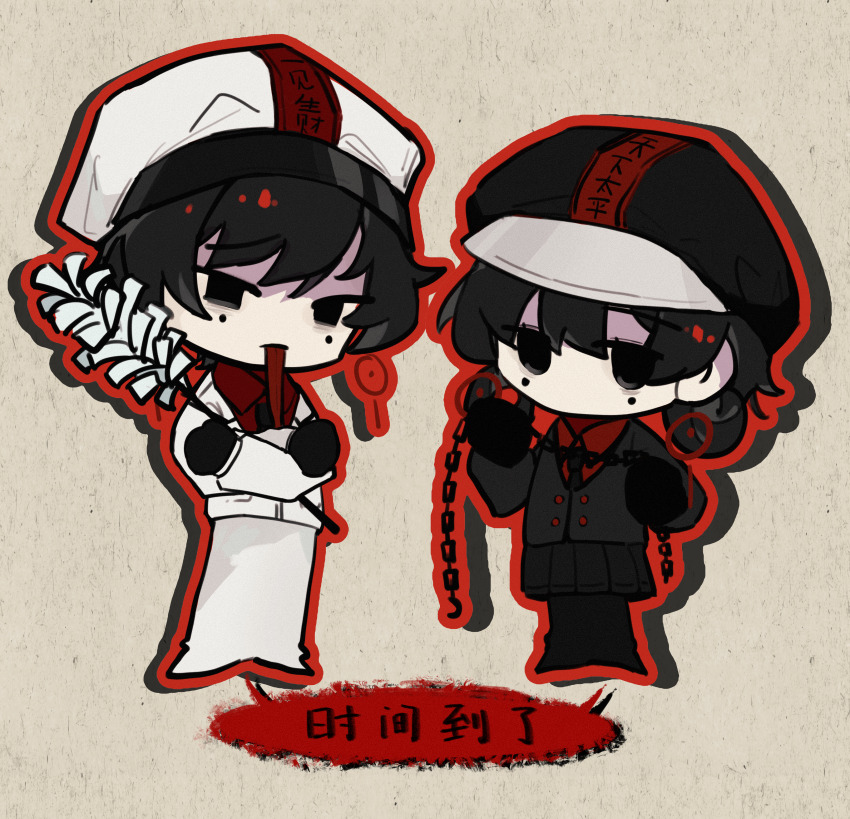 1boy, 1girl, absurdres, black_eyes, black_gloves, black_hair, black_hat, black_jacket