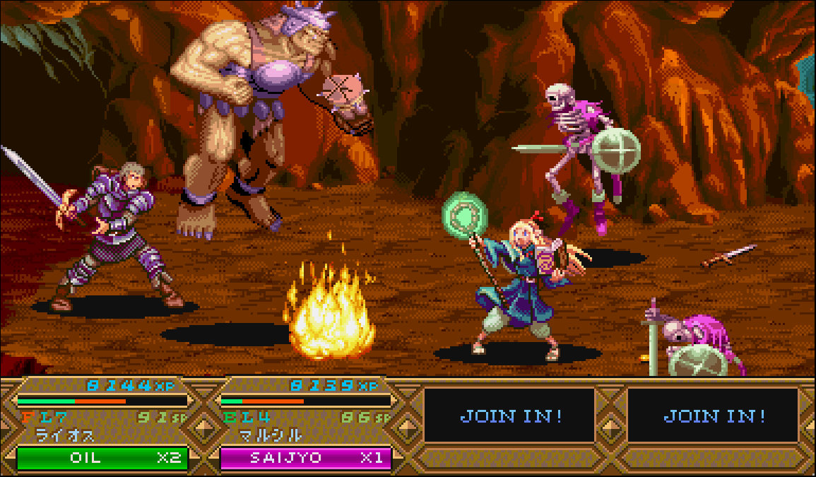 1girl, 2boys, armor, blonde_hair, blue_capelet, boss_fight, capelet, casting_spell