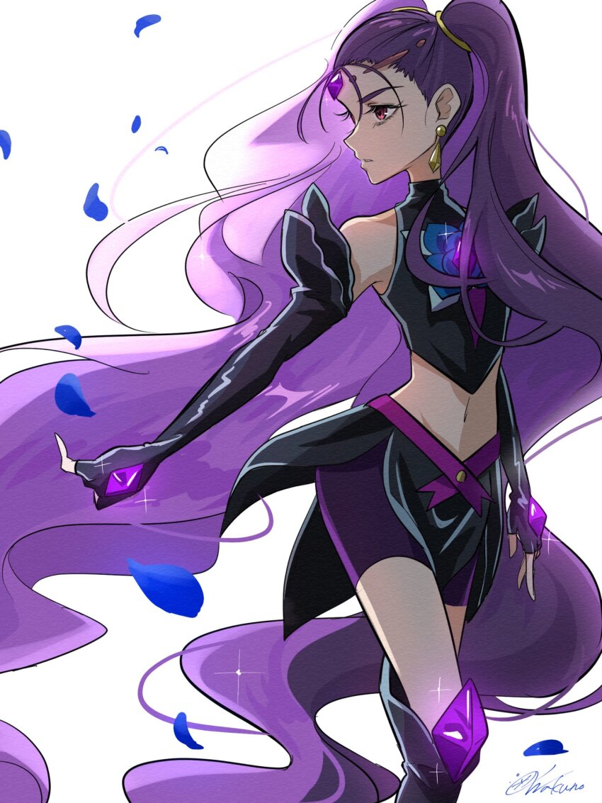 1girl, alternate_costume, alternate_universe, bike_shorts, black_gloves, blue_flower, blue_rose, boots