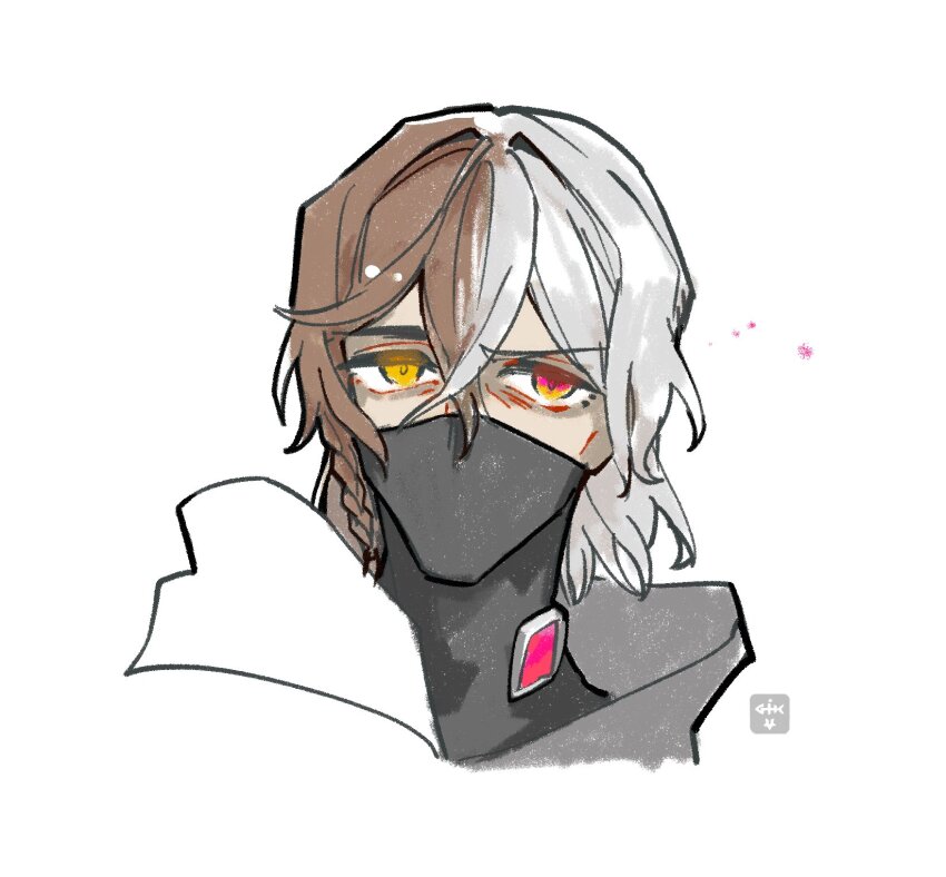 1boy, antonio_salieri_(exhibition_attire)_(fate), antonio_salieri_(fate), antonio_salieri_(second_ascension)_(fate), black_mask, braid, brown_hair, fate/grand_order