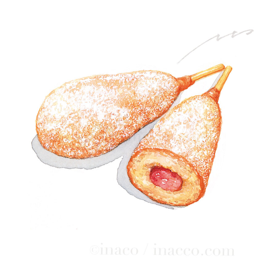 artist_name, corn_dog, food, food_focus, inaco, no_humans, original, sausage