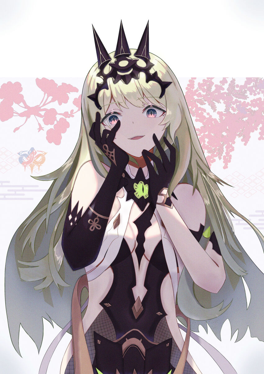 1girl, absurdres, bare_shoulders, black_crown, black_dress, black_gloves, chinese_commentary, commentary