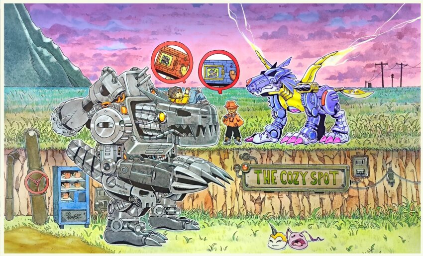 2boys, ^_^, antennae, armor, beanie, black_hat, blue_armor, boned_meat