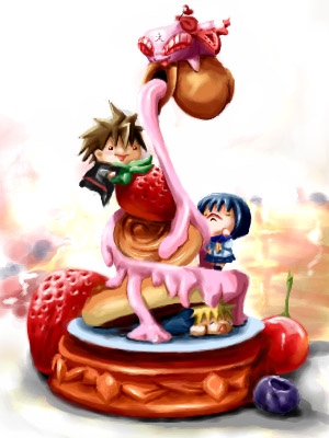 00s, blue_hair, brown_hair, busou_renkin, lowres, mutou_kazuki, scar, tsumura_tokiko