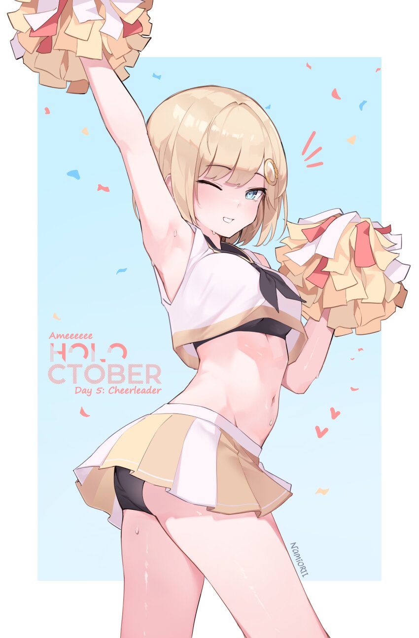 1girl, absurdres, alternate_costume, arm_up, armpits, artist_name, black_neckerchief, black_panties