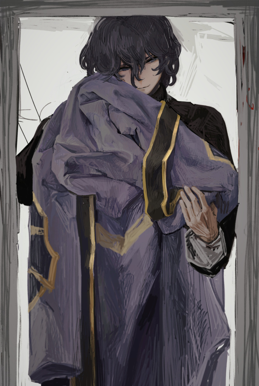 1boy, absurdres, black_eyes, black_hair, black_shirt, chinese_commentary, closed_mouth, coat