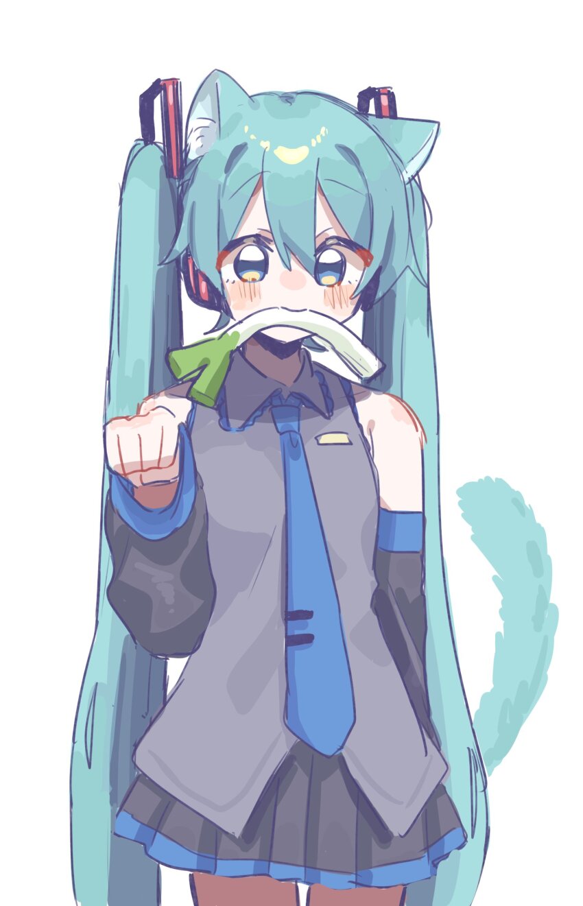 1girl, animal_ears, blue_eyes, blue_hair, blush, cat_ears, cat_girl, cat_tail