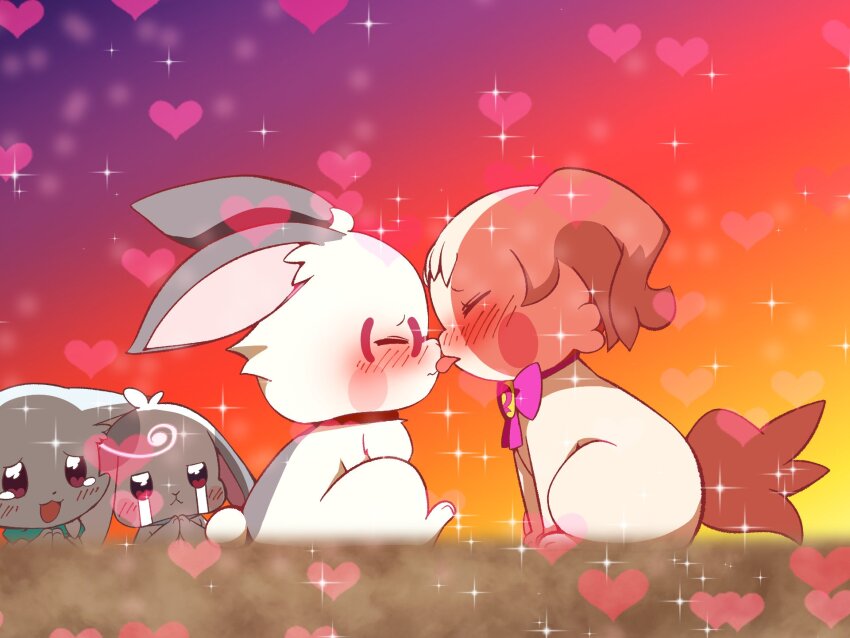 2boys, 2girls, @est@, blush, brown_fur, cat, closed_eyes, crying