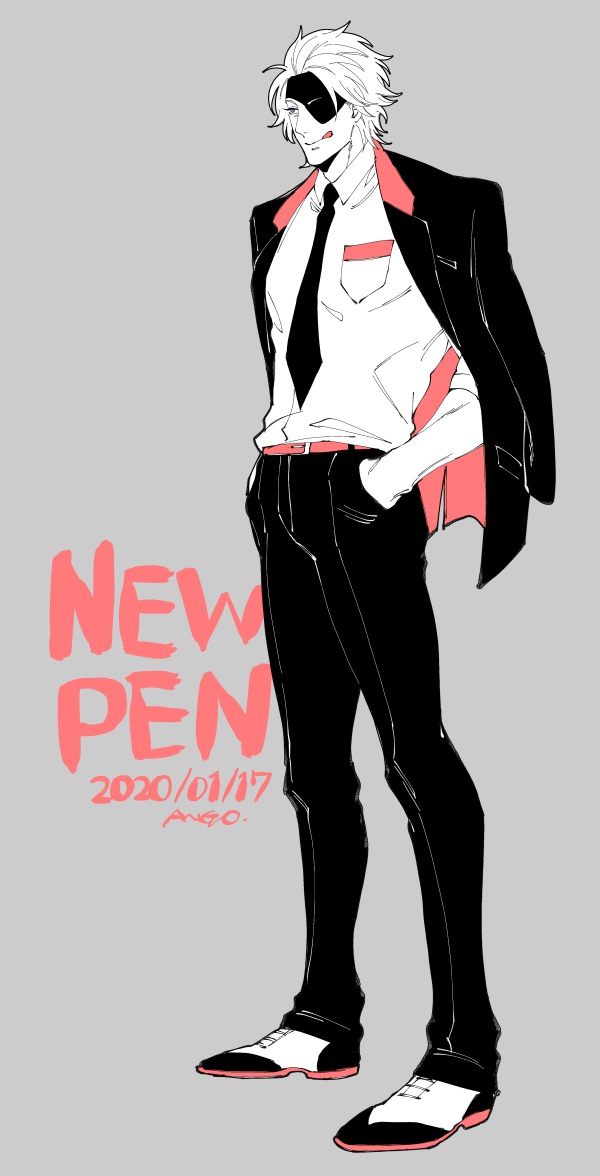 1boy, ango_(f_ango), breast_pocket, chousokabe_motochika_(sengoku_basara), collared_shirt, dated, eyepatch, full_body