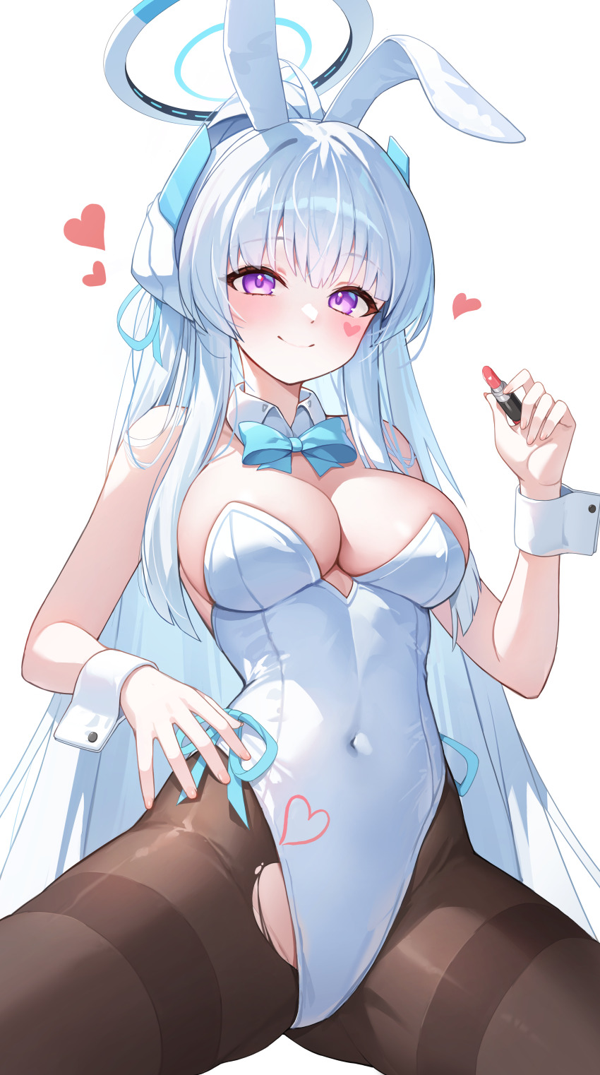 1girl, absurdres, alternate_costume, animal_ears, black_pantyhose, blue_archive, blue_bow, blue_bowtie