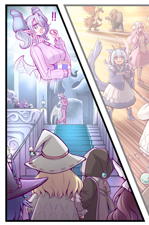 6+girls, akisame_rizu, apron, arianna_the_labrynth_servant, ariane_the_labrynth_servant, astellar_of_the_white_forest, black_vest, blonde_hair