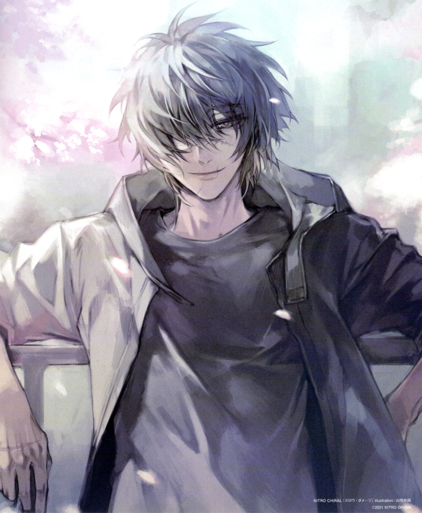 1boy, black_hair, highres, male_focus, nitro+_chiral, non-web_source, official_art, paint