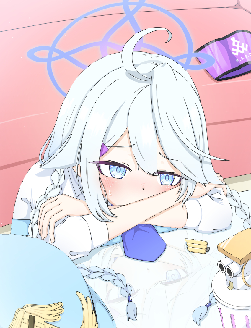 1girl, ahoge, akayore, armband, blue_archive, blue_eyes, blue_necktie, blush