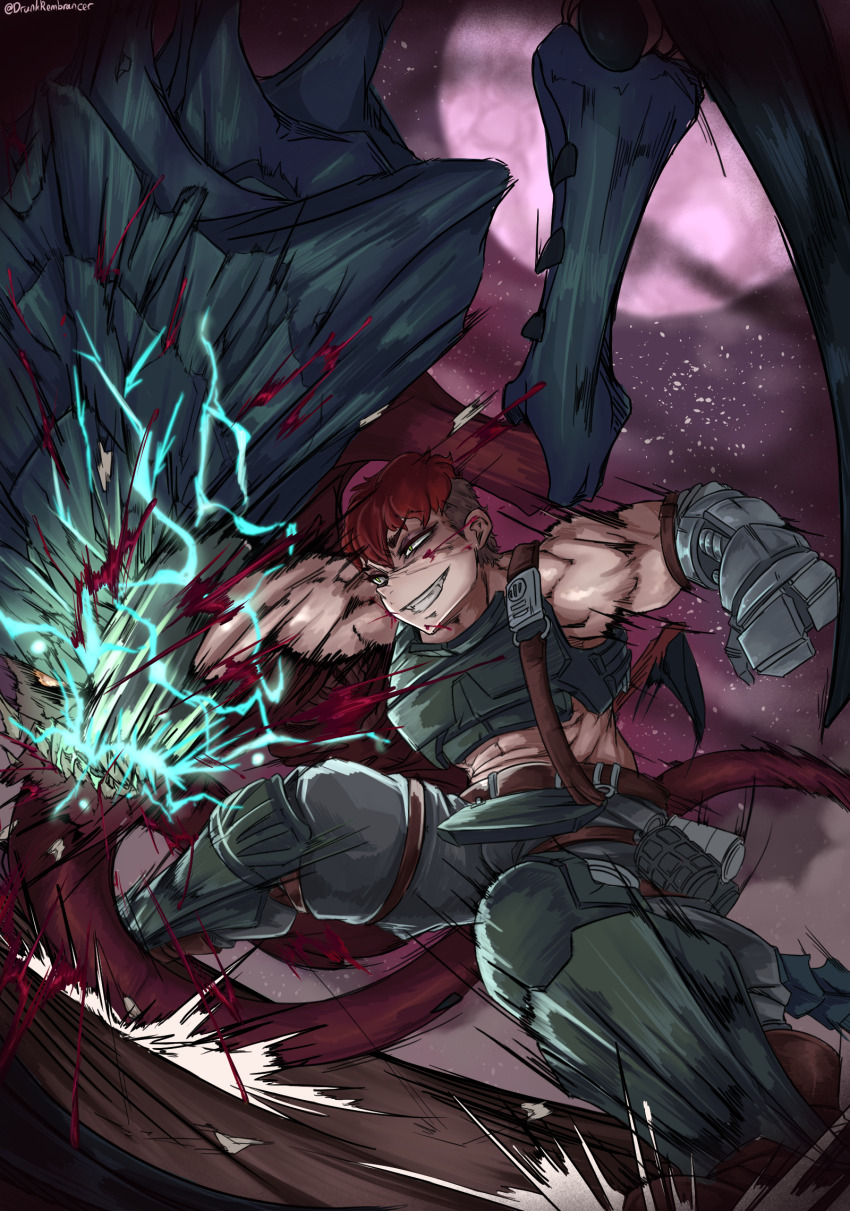 1girl, abs, armor, astra_militarum, bulletproof_vest, catachan_jungle_fighter, explosive, fangs