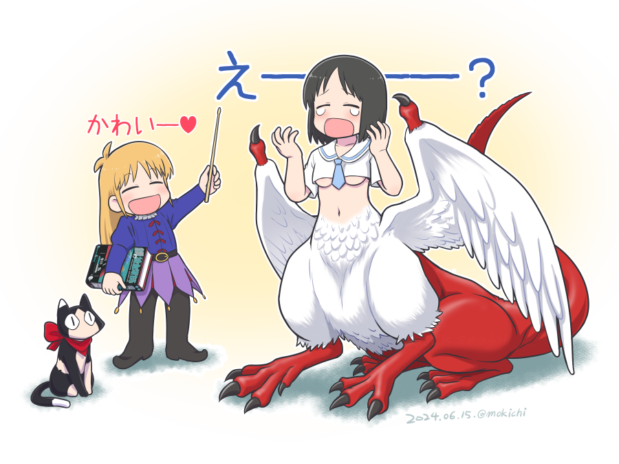 2girls, bandana, bandana_around_neck, black_hair, black_pantyhose, blonde_hair, blue_necktie, book