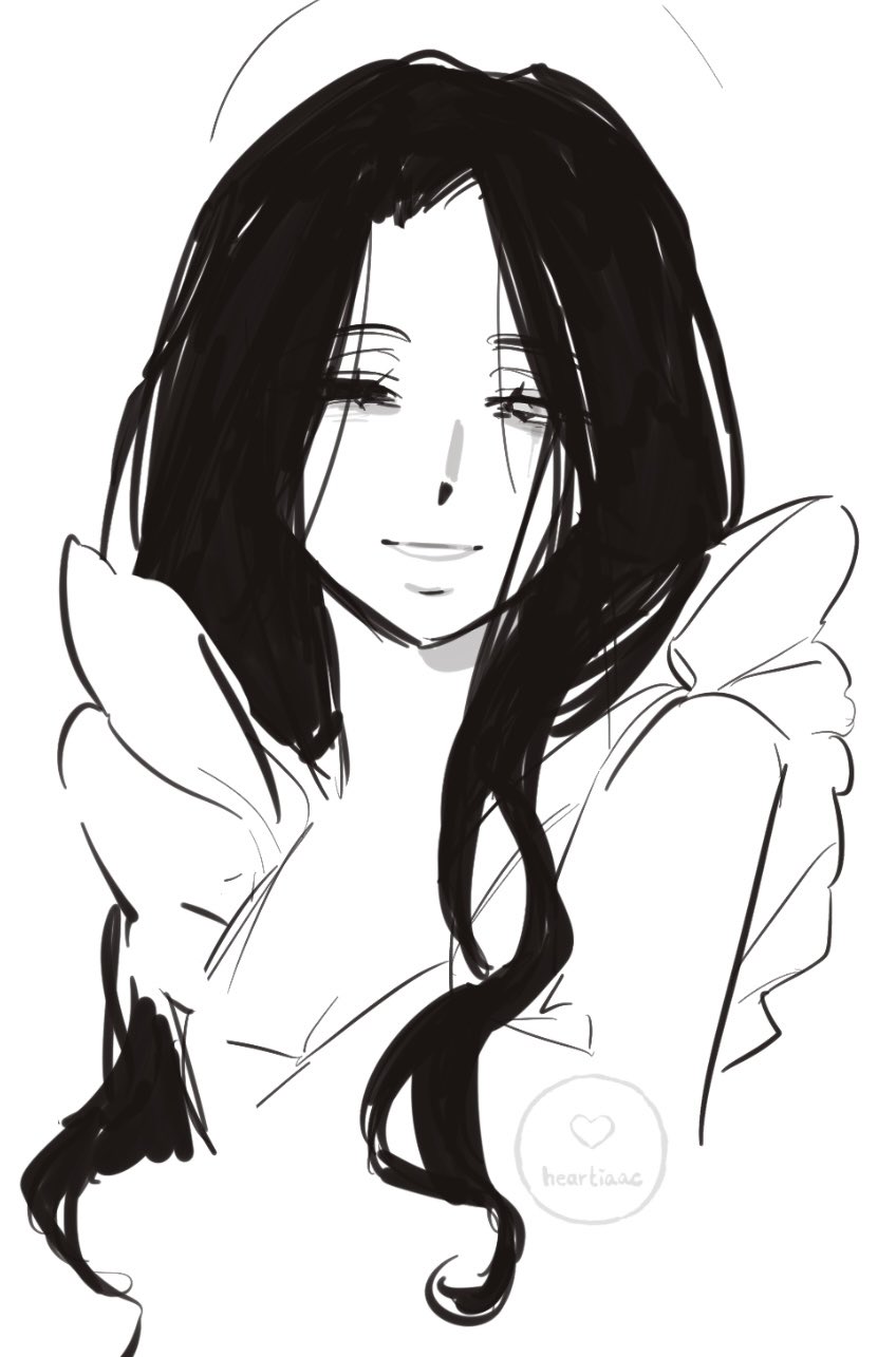 1girl, alien_stage, artist_logo, black_hair, commentary, cropped_torso, dress, frilled_sleeves