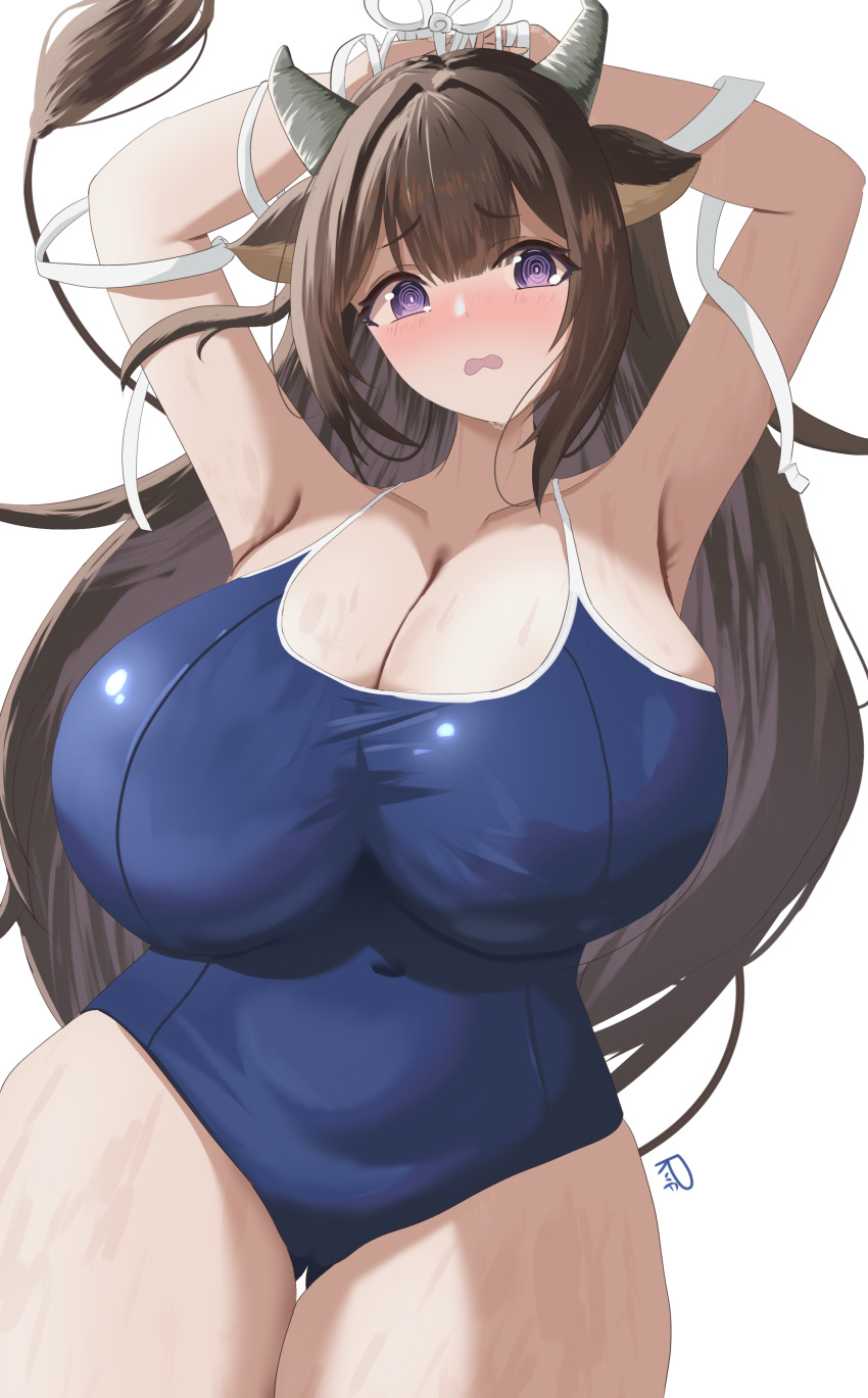 1girl, absurdres, animal_ears, armpits, arms_up, azur_lane, blunt_bangs, blush
