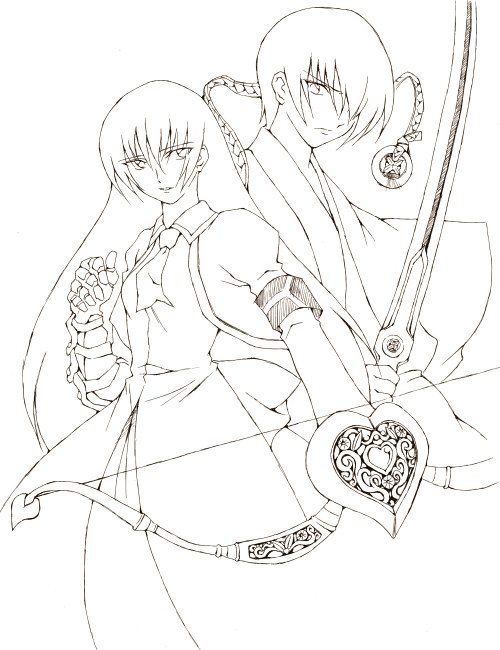 00s, angel_gozen_(weapon), armband, bow_(weapon), busou_renkin, facing_viewer, gauntlets, hayasaka_ouka