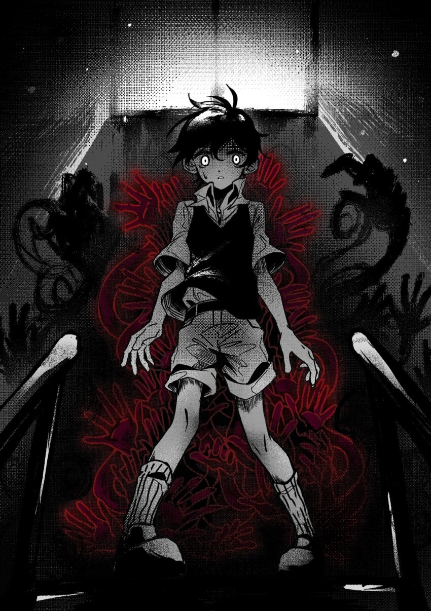 1boy, black_hair, black_sweater_vest, collared_shirt, gaks030, highres, looking_at_viewer, male_focus