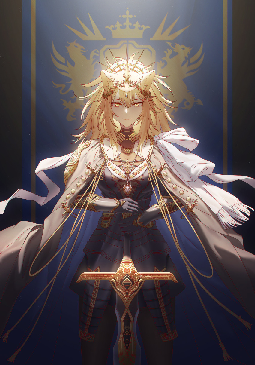 1girl, absurdres, animal_ears, arknights, armor, armored_dress, black_cape, black_dress