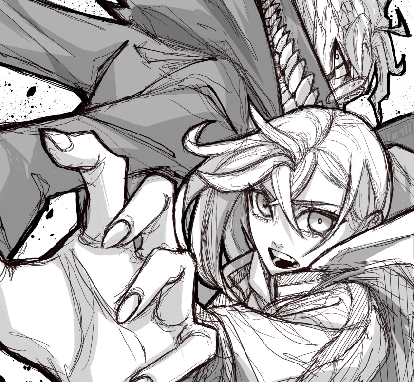 1boy, 1girl, absurdres, ayase_momo, dandadan, highres, mask, monochrome