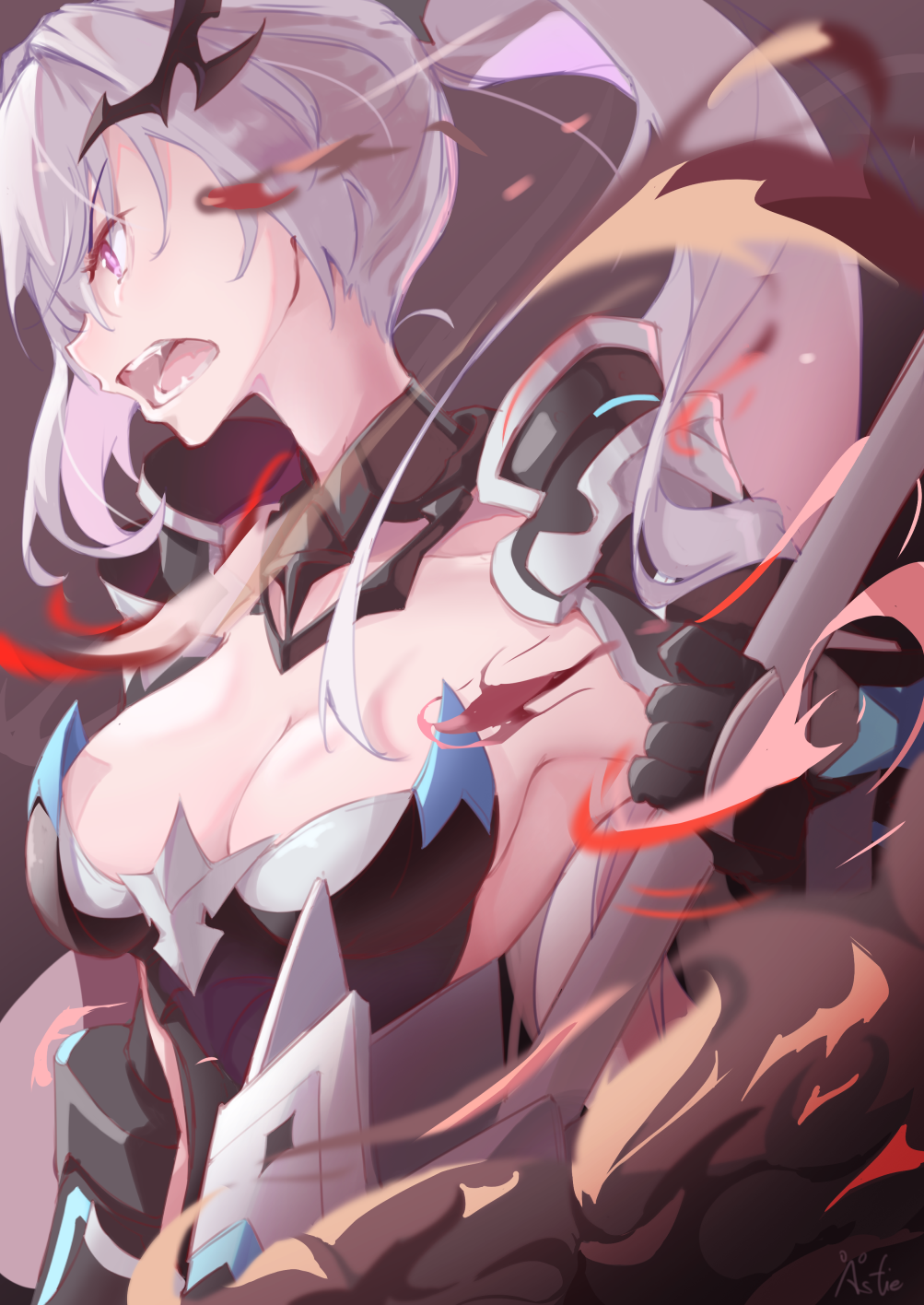 1girl, aesfixcia, armor, breasts, cleavage, epic_seven, hair_ornament, highres