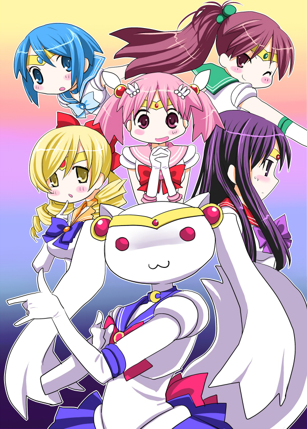 5girls, :3, aikawa_ruru, aino_minako, akemi_homura, bishoujo_senshi_sailor_moon, bishoujo_senshi_sailor_moon_s, black_hair