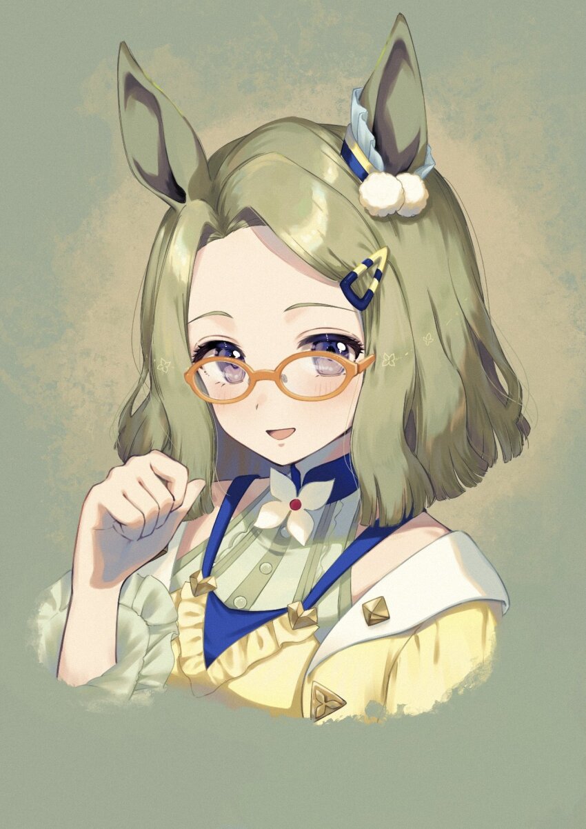 1girl, air_messiah_(inherited_hope)_(umamusume), air_messiah_(umamusume), blush, breasts, clenched_hand, commentary_request, flower