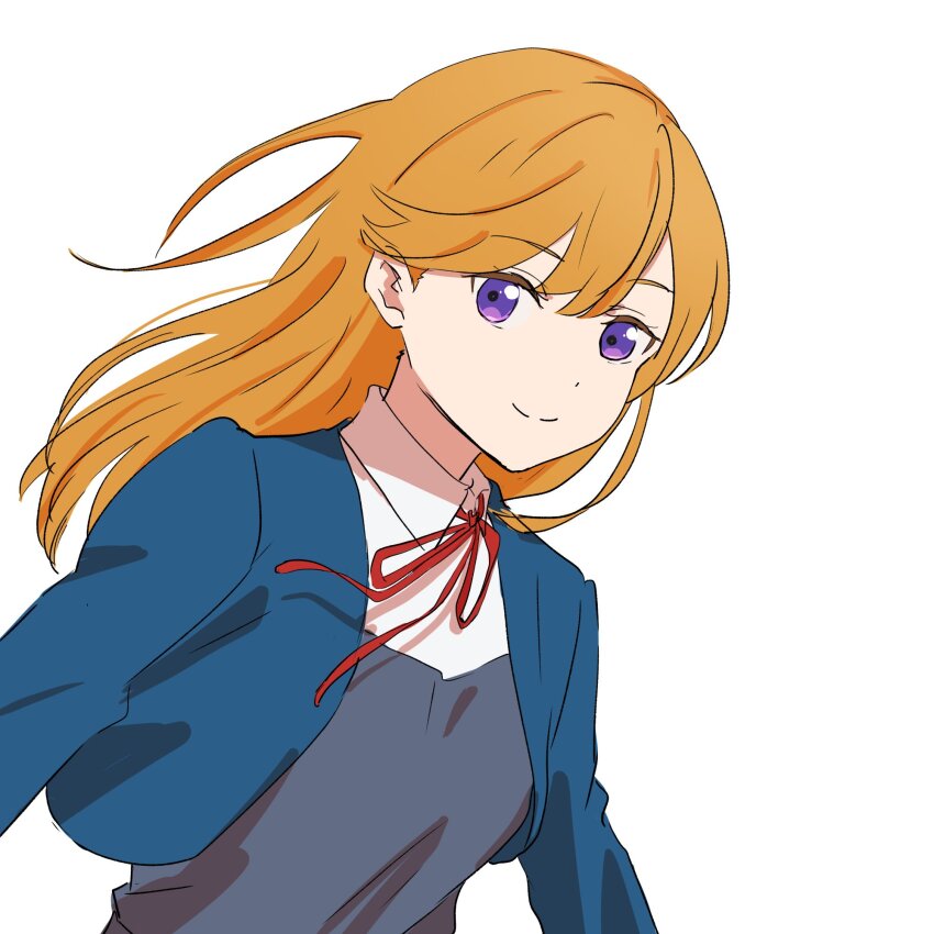 1girl, blue_jacket, closed_mouth, collared_shirt, dress, grey_dress, highres, jacket