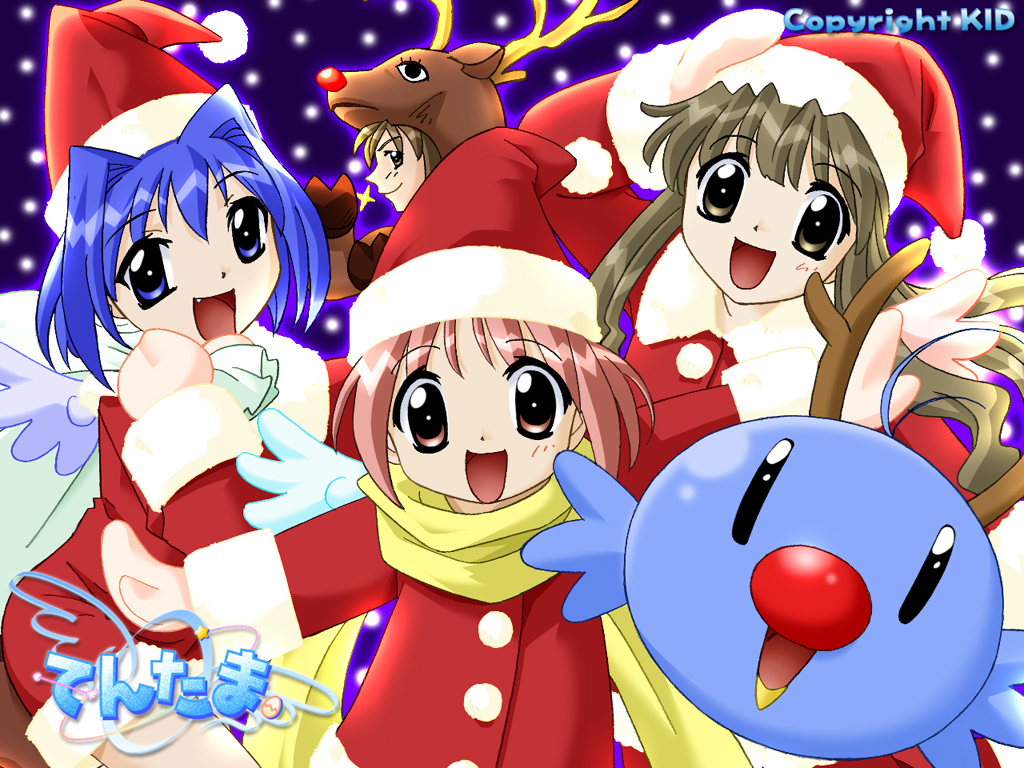 2000s_(style), 2boys, 3girls, ahoge, aizawa_takashi, animal_costume, antlers, aoi_(bird)_(tentama)