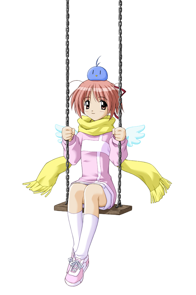 1boy, 1girl, 2000s_(style), abstract_background, animal, animal_on_head, antenna_hair, aoi_(bird)_(tentama)