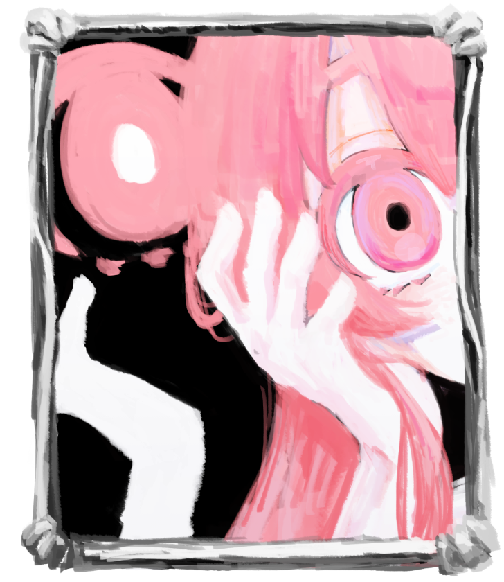 1000-nen_ikiteru_(vocaloid), 1girl, 3h3983, blush, commentary_request, disembodied_eye, empty_eyes, hand_on_own_cheek