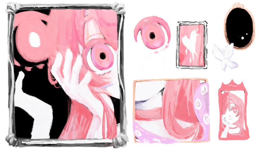 1000-nen_ikiteru_(vocaloid), 1girl, 3h3983, blush, bug, butterfly, choker, collage